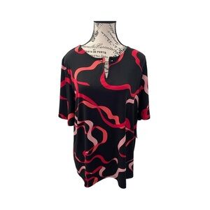 Liz Claiborne Short Sleeve Black/Red Ribbon Blouse NWT Size PL